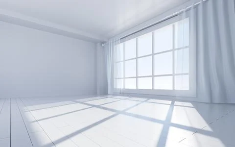 White interior building with windows, 3d rendering. Ilustración de archivo