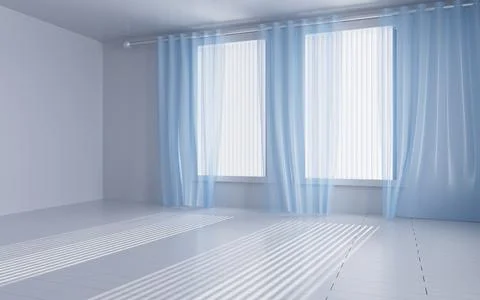 White interior building with windows, 3d rendering. Ilustración de archivo