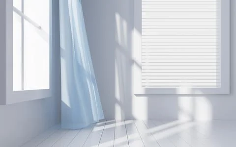 White interior building with windows, 3d rendering. Ilustración de archivo