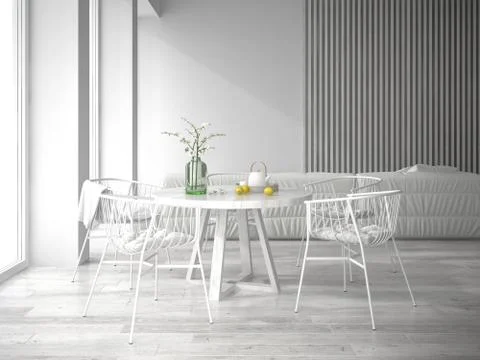 White interior design 3D rendering Stock Illustration