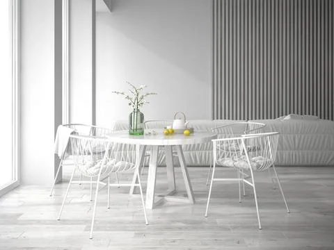 White interior design 3D rendering Stock Illustration