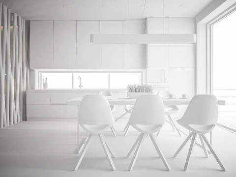 White interior design 3D rendering Stock Illustration
