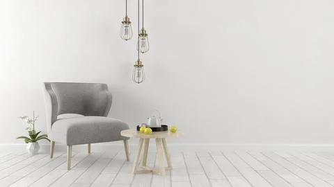 White interior design 3D rendering Stock Illustration