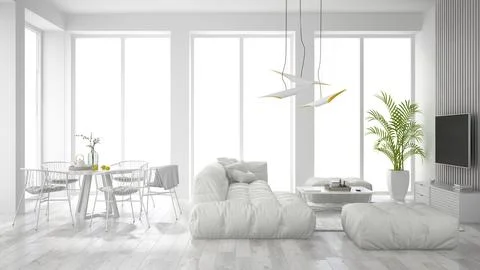 White interior design 3D rendering Stock Illustration