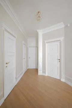 White interior doors in the hallway Stock Photos