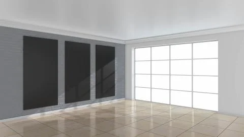 White interior with empty black billboard on wall. Mock up, 3D Rendering Illustrazione stock