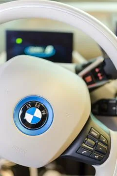 White interior of environmentally friendly full-time electric bmw i3 Stock Photos