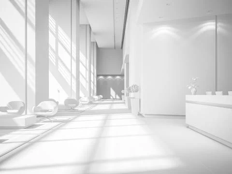 White Interior of a hotel spa reception 3D illustration Stock Illustration