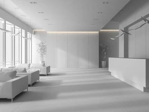 White Interior of a hotel spa reception 3D illustration Stock Illustration