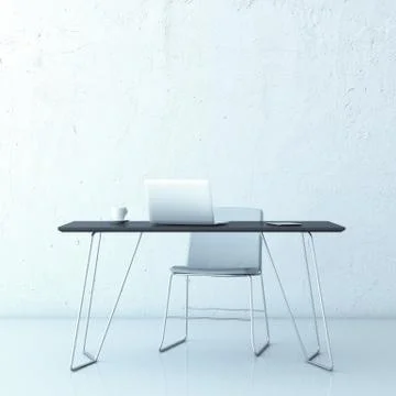 White interior with laptop on table 스톡 일러스트