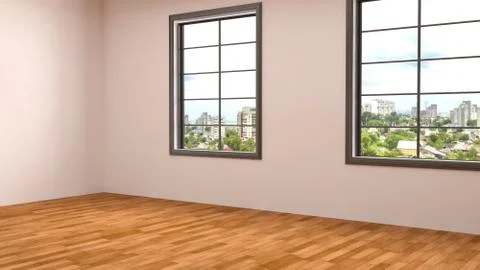 White interior with large window. 3d illustration Stock Illustration