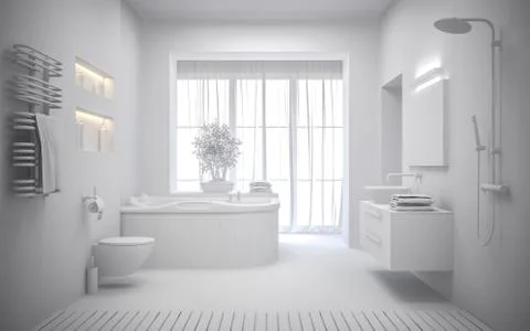 White Interior of the modern bathroom 3D rendering Stock Illustration