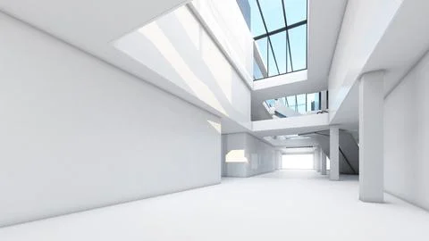 The white interior structure shows the structure and the corridor area.,3d .. 写真素材