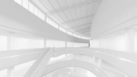 The white interior structure shows the structure and the corridor area.,3d .. 스톡 사진