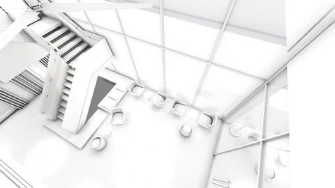 The white interior structure shows the structure and the corridor area.,3d .. Stock Photos