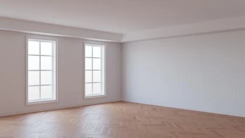 White Interior with a White Ceiling and Cornice, Glossy Herringbone Parquet Stock Illustration