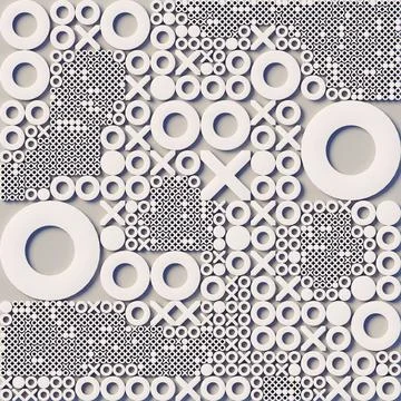 White intersecting X's and O's forming a dynamic pattern. 3d rendering Stock Illustration
