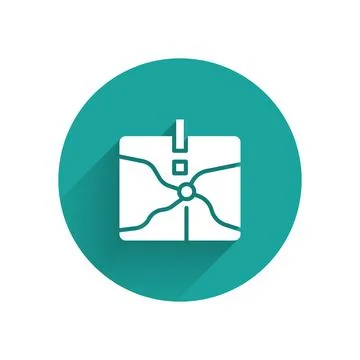 White Intersection point icon isolated with long shadow background. Green circle Illustrazione stock