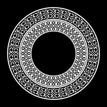 White, intricate circular frame on a black background. Stock Illustration