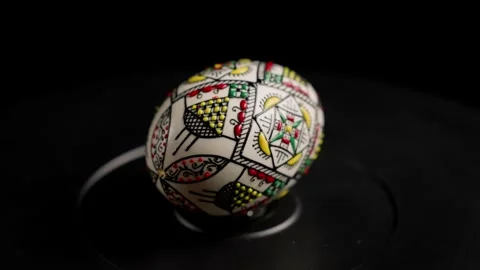 White Intricately painted Easter Eggs rotating Stock Footage 283767218