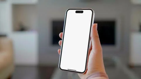 White iPhone Vertical Hand Held Cellular Mobile Phone Blank Screen Template Stock Photos