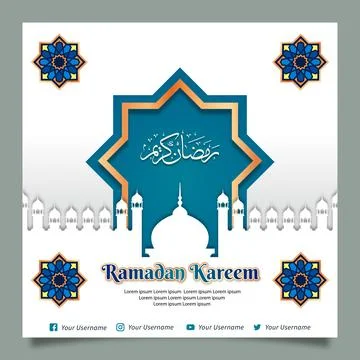White Islamic Square Banner Template Design with Geometric Ornament and Mos.. Stock Illustration