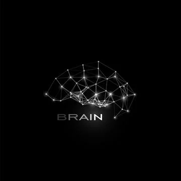 White isolated lines and dots brain, vector shape, polygonal artificial Illustrazione stock