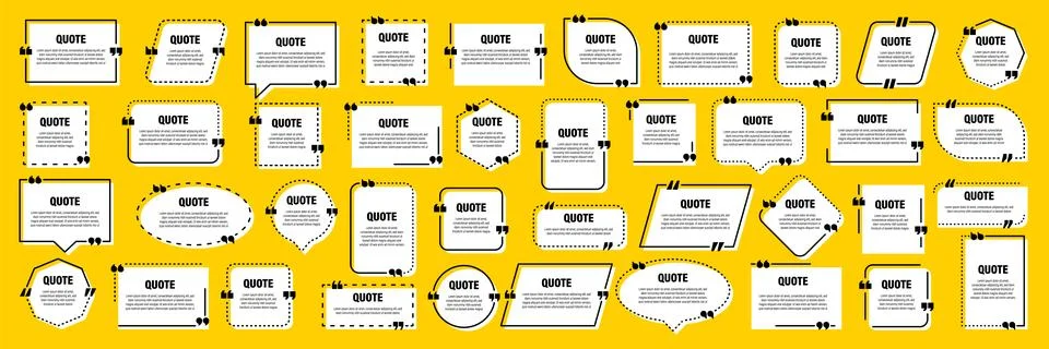 White isolated quote frames. Speech bubbles with quotation marks. Blank text box Stock Illustration