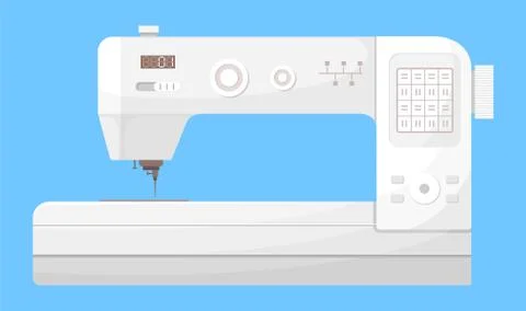 White isolated sewing machine with digital panel control at blue background Stock Illustration