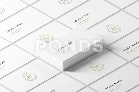 White Isometric Business Cards Mock-Up Plantilla PSD
