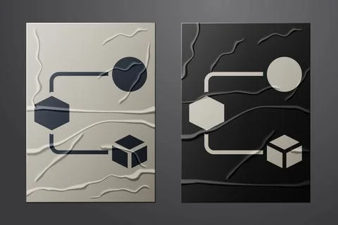 White Isometric cube icon isolated on crumpled paper background. Geometric cubes Illustrazione stock