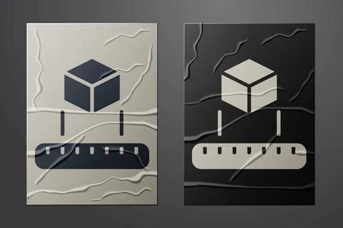 White Isometric cube icon isolated on crumpled paper background. Geometric cubes Illustrazione stock