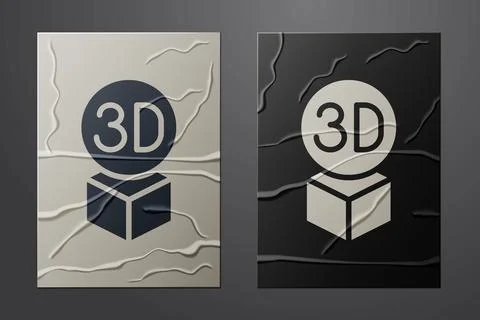 White Isometric cube icon isolated on crumpled paper background. Geometric cubes Illustrazione stock