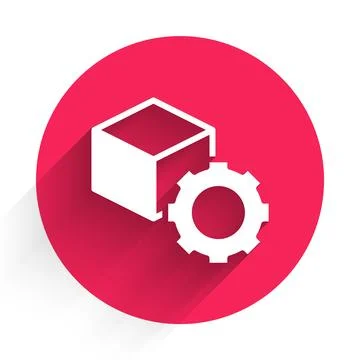 White Isometric cube icon isolated with long shadow. Geometric cubes solid ic Stock Illustration
