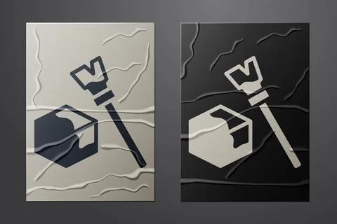 White Isometric cube icon isolated on crumpled paper background. Geometric cu Stock Illustration