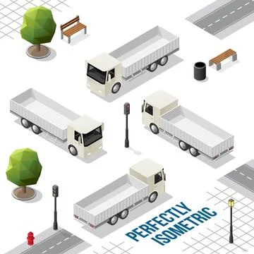 White Isometric Truck from the Front Back Right and Left Views Stock Illustration