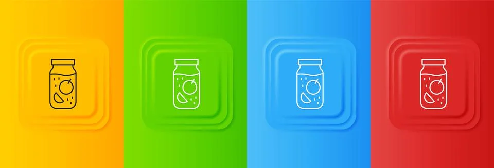 White Jam jar icon isolated on colorful background. Set icons in square but.. Stock Illustration
