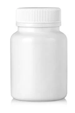 White jar with cap without label on a white background. Stock Photos