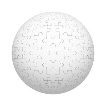 White jigsaw puzzle pieces pattern texture on ball or sphere shape isolated o Stock Illustration