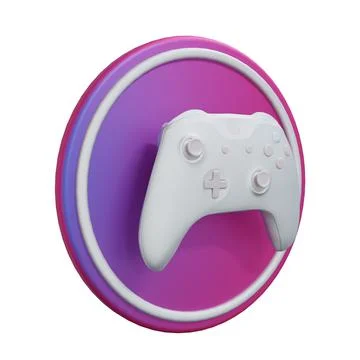 White Joystick 3D Icon. Round Logo. Isolated on white background. Stock Illustration