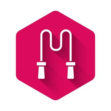 White Jump rope icon isolated with long shadow background. Skipping rope. Sport Stock Illustration
