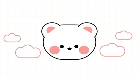 White Kawaii Bear with Rosy Cheeks and Clouds Stock Footage 336838367