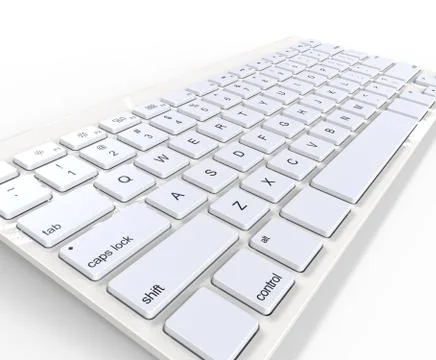 White keyboard - close up, on white background, ideal for digital and print d Ilustración de archivo
