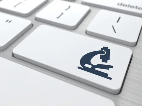White Keyboard with Microscope Icon Button. 스톡 일러스트