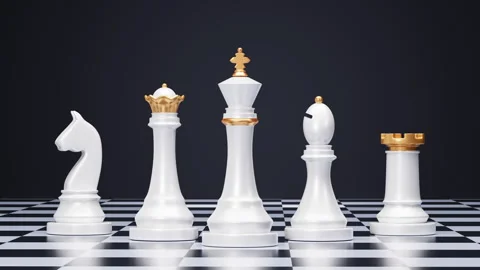 White king piece stands at the very front, leading the other pieces. Busine.. Stock Footage 339314395