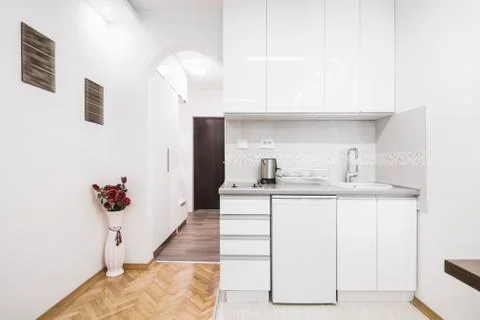 White kitchen in apartment Stock Photos