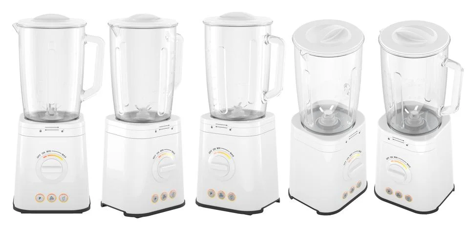 White kitchen blenders from different angles. 3D rendering Stock Illustration