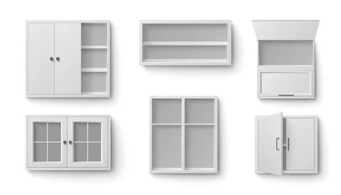 White kitchen cabinet set with open doors Stock Illustration