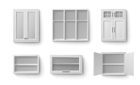 White kitchen cabinet set with open doors Stock Illustration