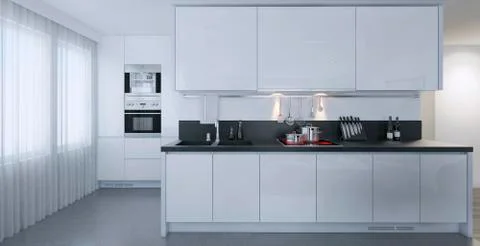 White kitchen contemporary style Stock Illustration